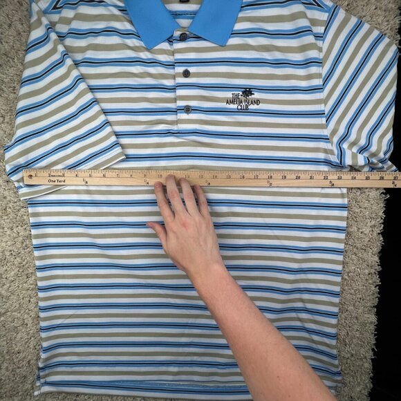 Footjoy Polo Shirt Mens Large Blue Beige Striped Short Sleeve Amelia Island Club - Picture 5 of 16